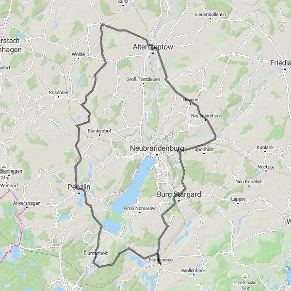 Map miniature of "The Long Distance Challenge" cycling inspiration in Mecklenburg-Vorpommern, Germany. Generated by Tarmacs.app cycling route planner