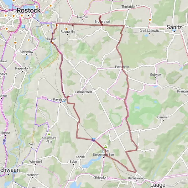 Karten-Miniaturansicht der Radinspiration "Rund um Broderstorf Gravel Route" in Mecklenburg-Vorpommern, Germany. Erstellt vom Tarmacs.app-Routenplaner für Radtouren