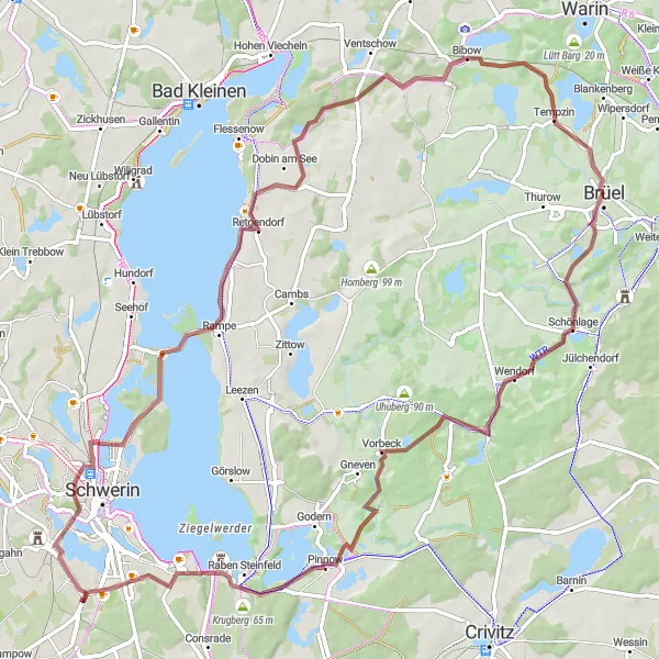 Karten-Miniaturansicht der Radinspiration "Seen und Naturwunder" in Mecklenburg-Vorpommern, Germany. Erstellt vom Tarmacs.app-Routenplaner für Radtouren