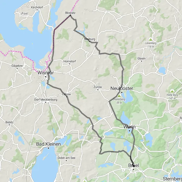 Karten-Miniaturansicht der Radinspiration "Tour von Brüel nach Wismar und zurück" in Mecklenburg-Vorpommern, Germany. Erstellt vom Tarmacs.app-Routenplaner für Radtouren