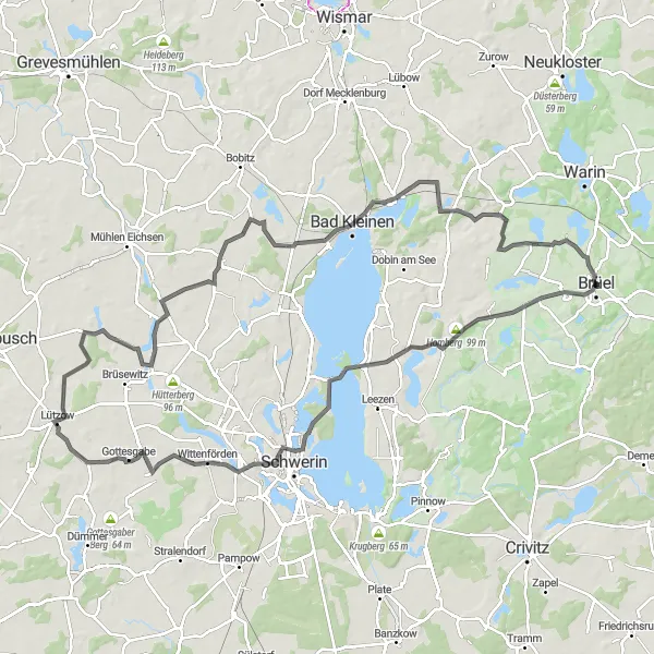 Karten-Miniaturansicht der Radinspiration "Schweriner Seen Roadtrip" in Mecklenburg-Vorpommern, Germany. Erstellt vom Tarmacs.app-Routenplaner für Radtouren