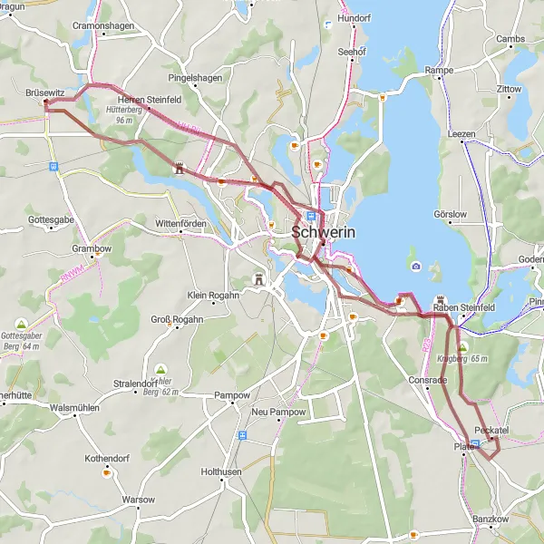 Map miniature of "Gravel Adventures and Charming Villages" cycling inspiration in Mecklenburg-Vorpommern, Germany. Generated by Tarmacs.app cycling route planner