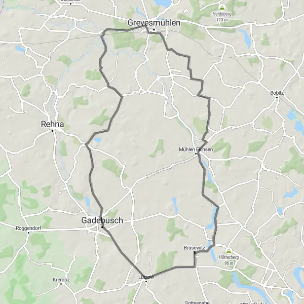 Map miniature of "Gadebusch and the Castle Hospiz" cycling inspiration in Mecklenburg-Vorpommern, Germany. Generated by Tarmacs.app cycling route planner