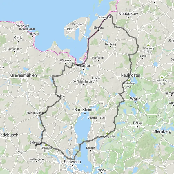 Map miniature of "The Gressow Route" cycling inspiration in Mecklenburg-Vorpommern, Germany. Generated by Tarmacs.app cycling route planner