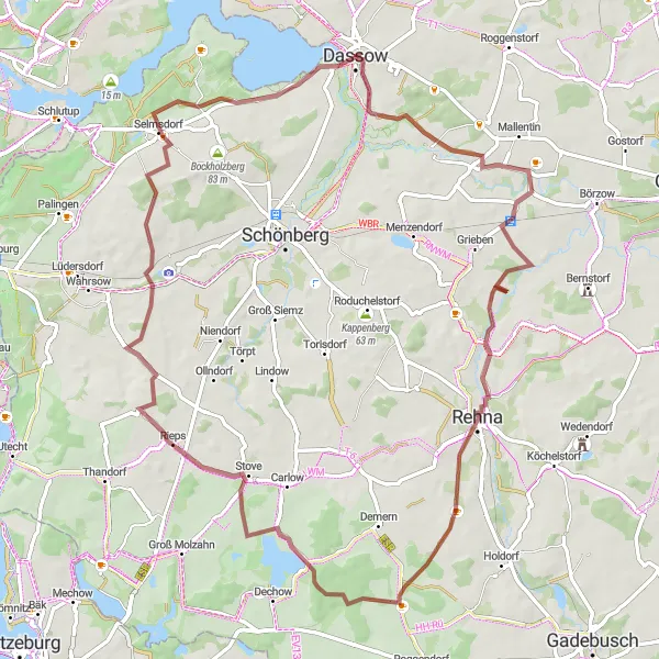 Map miniature of "The Gravel Adventure" cycling inspiration in Mecklenburg-Vorpommern, Germany. Generated by Tarmacs.app cycling route planner