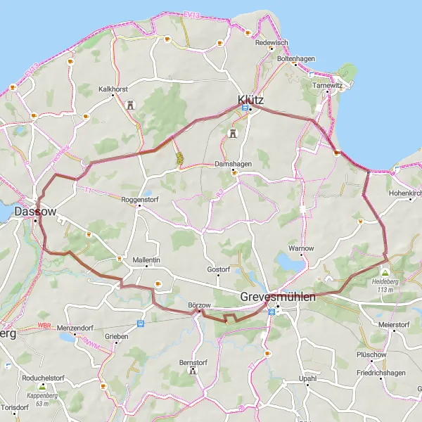 Map miniature of "Coastal Adventure" cycling inspiration in Mecklenburg-Vorpommern, Germany. Generated by Tarmacs.app cycling route planner