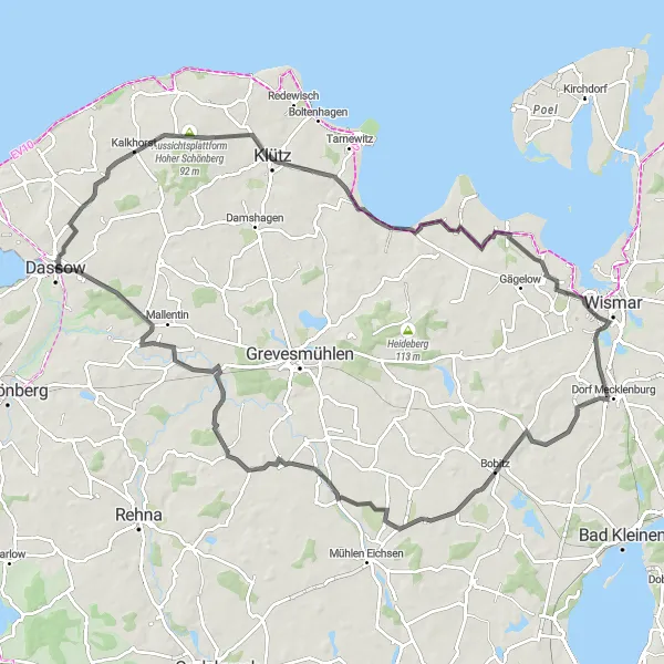 Map miniature of "The Coastal Circuit" cycling inspiration in Mecklenburg-Vorpommern, Germany. Generated by Tarmacs.app cycling route planner