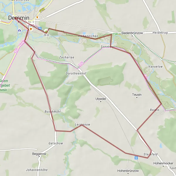 Map miniature of "Marienhain Pavillon and Demmin Gravel Ride" cycling inspiration in Mecklenburg-Vorpommern, Germany. Generated by Tarmacs.app cycling route planner