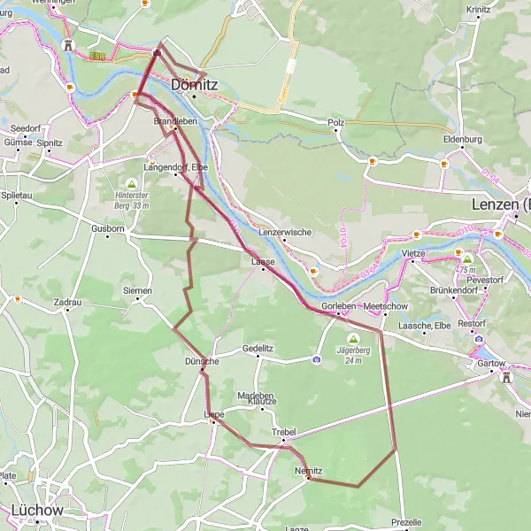 Map miniature of "Challenging Gravel Adventure: Forests, Hills, and Cultural Heritage" cycling inspiration in Mecklenburg-Vorpommern, Germany. Generated by Tarmacs.app cycling route planner