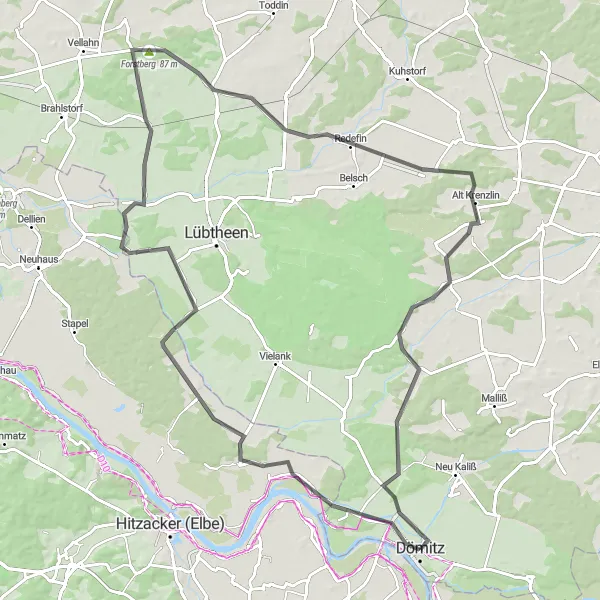 Map miniature of "Mecklenburg Loop" cycling inspiration in Mecklenburg-Vorpommern, Germany. Generated by Tarmacs.app cycling route planner