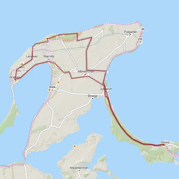 Map miniature of "Gravel Adventure: Glowe Circuit" cycling inspiration in Mecklenburg-Vorpommern, Germany. Generated by Tarmacs.app cycling route planner