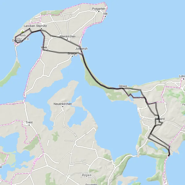 Map miniature of "Coastal Delights: Exploring Rügen Island by Road" cycling inspiration in Mecklenburg-Vorpommern, Germany. Generated by Tarmacs.app cycling route planner