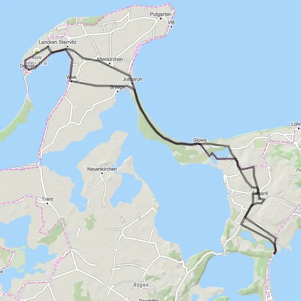 Karten-Miniaturansicht der Radinspiration "Hügellandschaft und Küstenpanorama" in Mecklenburg-Vorpommern, Germany. Erstellt vom Tarmacs.app-Routenplaner für Radtouren