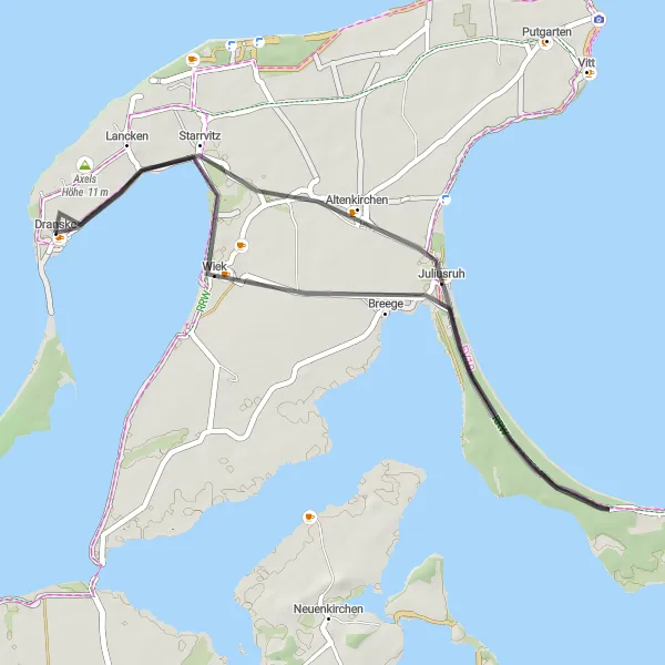 Map miniature of "Altenkirchen Loop" cycling inspiration in Mecklenburg-Vorpommern, Germany. Generated by Tarmacs.app cycling route planner