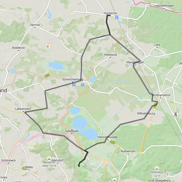 Map miniature of "Löwitz Nature Escapade" cycling inspiration in Mecklenburg-Vorpommern, Germany. Generated by Tarmacs.app cycling route planner