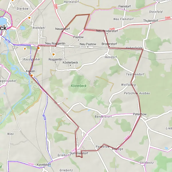 Map miniature of "Gravel Adventure: Exploring the Countryside near Dummerstorf" cycling inspiration in Mecklenburg-Vorpommern, Germany. Generated by Tarmacs.app cycling route planner