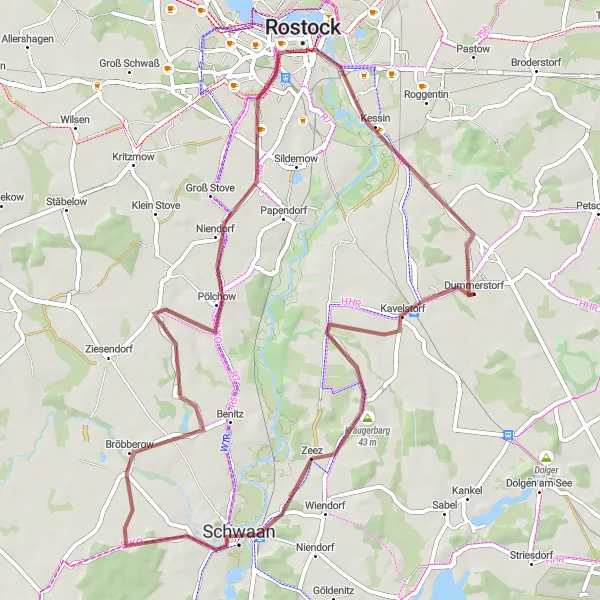 Map miniature of "Countryside Exploration" cycling inspiration in Mecklenburg-Vorpommern, Germany. Generated by Tarmacs.app cycling route planner