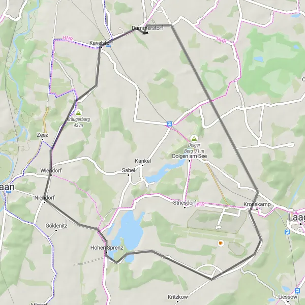 Map miniature of "Lantow Loop" cycling inspiration in Mecklenburg-Vorpommern, Germany. Generated by Tarmacs.app cycling route planner