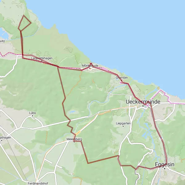 Map miniature of "Coastal Gravel Expedition" cycling inspiration in Mecklenburg-Vorpommern, Germany. Generated by Tarmacs.app cycling route planner