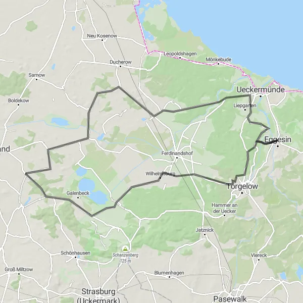 Map miniature of "Heinrichswalde Loop" cycling inspiration in Mecklenburg-Vorpommern, Germany. Generated by Tarmacs.app cycling route planner