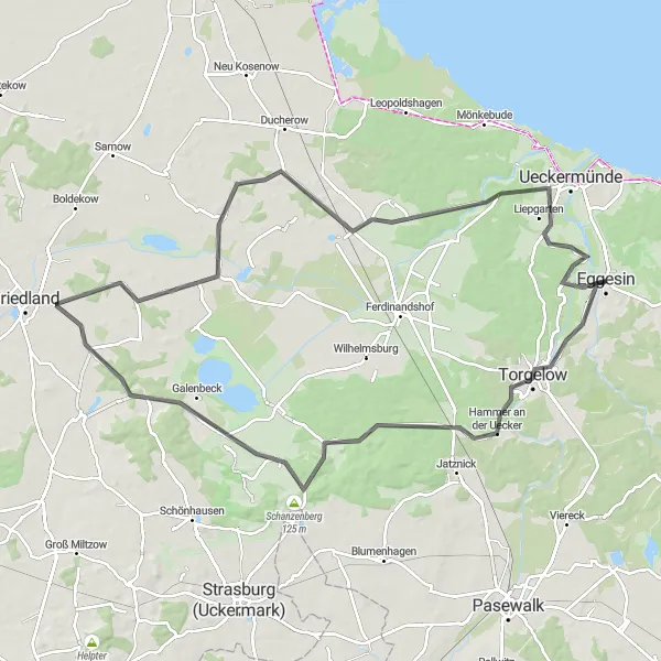 Map miniature of "Scenic Road Cycling Expedition" cycling inspiration in Mecklenburg-Vorpommern, Germany. Generated by Tarmacs.app cycling route planner