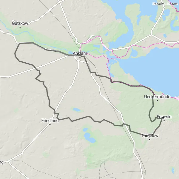 Map miniature of "Scenic Road Cycling Loop" cycling inspiration in Mecklenburg-Vorpommern, Germany. Generated by Tarmacs.app cycling route planner