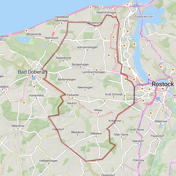 Map miniature of "Nature Splendor Gravel Loop" cycling inspiration in Mecklenburg-Vorpommern, Germany. Generated by Tarmacs.app cycling route planner