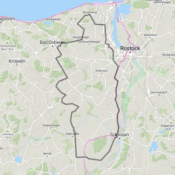 Karten-Miniaturansicht der Radinspiration "Küstenrundweg nach Hohenfelde" in Mecklenburg-Vorpommern, Germany. Erstellt vom Tarmacs.app-Routenplaner für Radtouren