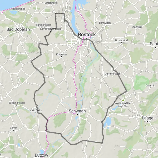 Karten-Miniaturansicht der Radinspiration "Tour de Rostock und Umgebung" in Mecklenburg-Vorpommern, Germany. Erstellt vom Tarmacs.app-Routenplaner für Radtouren