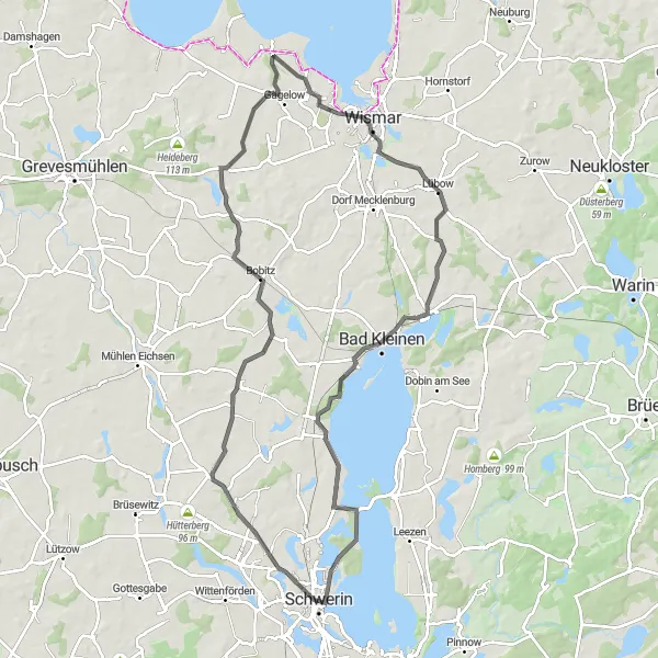 Karten-Miniaturansicht der Radinspiration "Rundtour von Schwerin nach Altstadt" in Mecklenburg-Vorpommern, Germany. Erstellt vom Tarmacs.app-Routenplaner für Radtouren