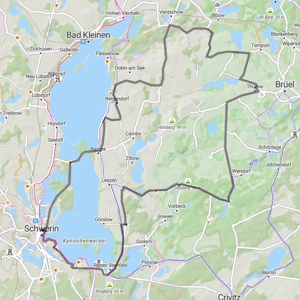 Karten-Miniaturansicht der Radinspiration "Rundtour um Mueß" in Mecklenburg-Vorpommern, Germany. Erstellt vom Tarmacs.app-Routenplaner für Radtouren