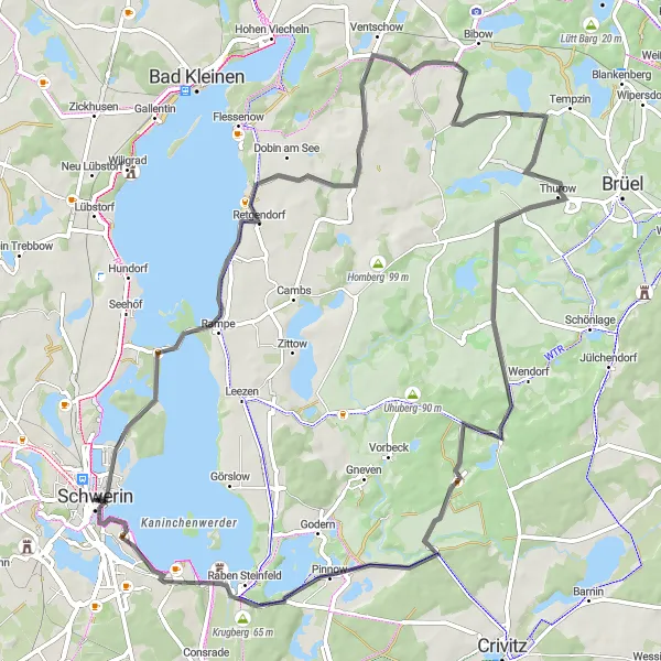 Karten-Miniaturansicht der Radinspiration "Tour um Nutteln und Pinnower See" in Mecklenburg-Vorpommern, Germany. Erstellt vom Tarmacs.app-Routenplaner für Radtouren