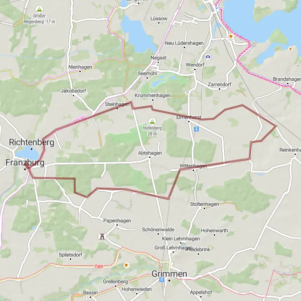 Map miniature of "Steinhagen-Wittenhagen Loop" cycling inspiration in Mecklenburg-Vorpommern, Germany. Generated by Tarmacs.app cycling route planner