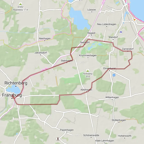 Map miniature of "Elmenhorst-Eisberg Loop" cycling inspiration in Mecklenburg-Vorpommern, Germany. Generated by Tarmacs.app cycling route planner
