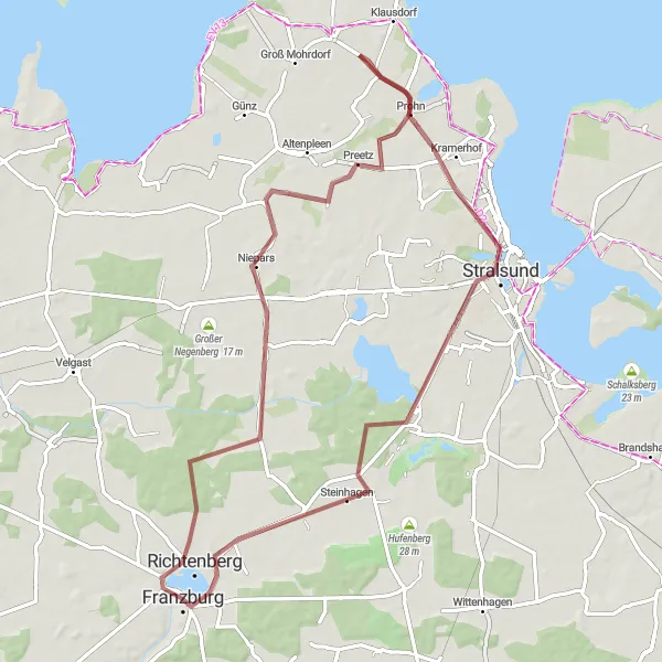 Map miniature of "Stralsund-Niepars Adventure" cycling inspiration in Mecklenburg-Vorpommern, Germany. Generated by Tarmacs.app cycling route planner