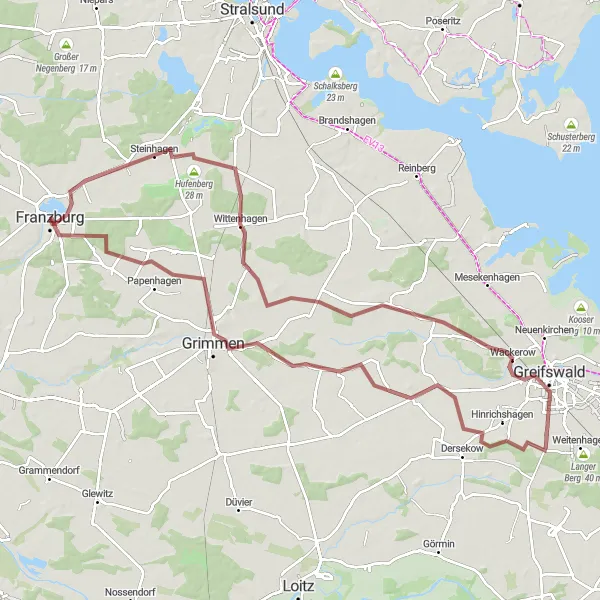 Map miniature of "The Gravel Adventure Loop" cycling inspiration in Mecklenburg-Vorpommern, Germany. Generated by Tarmacs.app cycling route planner
