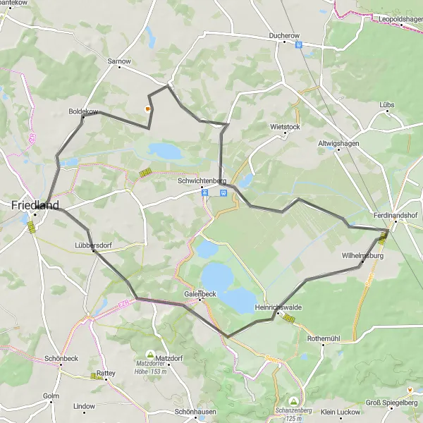 Karten-Miniaturansicht der Radinspiration "Die Natur entdecken" in Mecklenburg-Vorpommern, Germany. Erstellt vom Tarmacs.app-Routenplaner für Radtouren