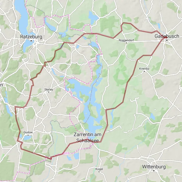 Map miniature of "Gadebusch - Beobachtungsplattform „Kranichkieker“ - Mustin Gravel Cycling Route" cycling inspiration in Mecklenburg-Vorpommern, Germany. Generated by Tarmacs.app cycling route planner