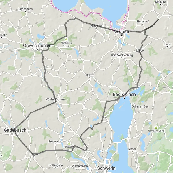 Map miniature of "Gadebusch - Upahl - Klein Trebbow - Lützow Road Cycling Route" cycling inspiration in Mecklenburg-Vorpommern, Germany. Generated by Tarmacs.app cycling route planner