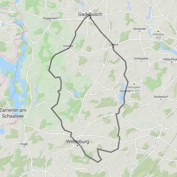 Map miniature of "Picturesque Ride through Rural Landscapes" cycling inspiration in Mecklenburg-Vorpommern, Germany. Generated by Tarmacs.app cycling route planner