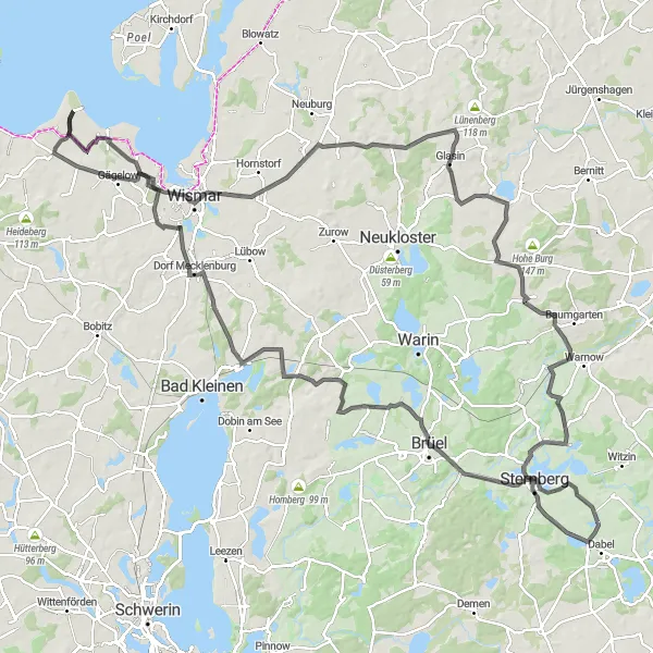 Map miniature of "Scenic Coastal Ride" cycling inspiration in Mecklenburg-Vorpommern, Germany. Generated by Tarmacs.app cycling route planner