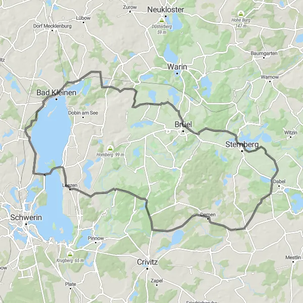 Map miniature of "Lake and Castle Tour" cycling inspiration in Mecklenburg-Vorpommern, Germany. Generated by Tarmacs.app cycling route planner