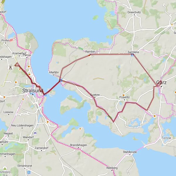 Map miniature of "The Coastal Gravel Explorer" cycling inspiration in Mecklenburg-Vorpommern, Germany. Generated by Tarmacs.app cycling route planner