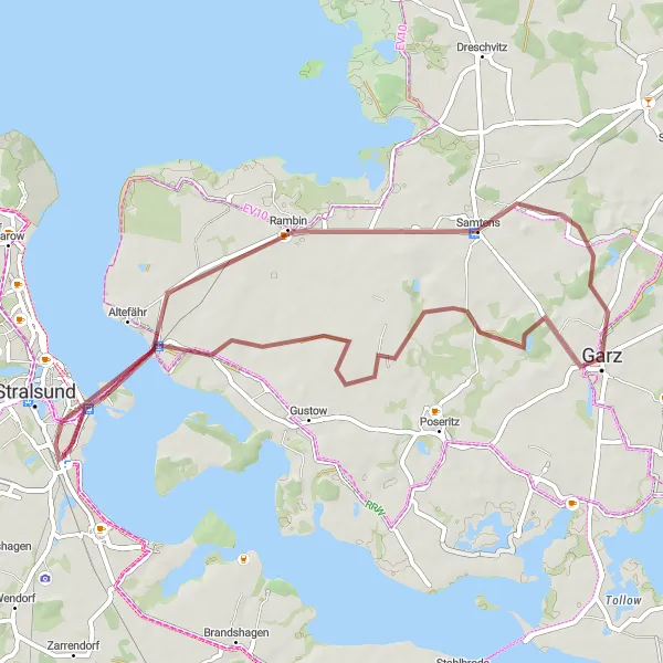 Map miniature of "Scenic Gravel Loop around Garz" cycling inspiration in Mecklenburg-Vorpommern, Germany. Generated by Tarmacs.app cycling route planner