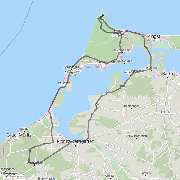 Map miniature of "The Darß Tour" cycling inspiration in Mecklenburg-Vorpommern, Germany. Generated by Tarmacs.app cycling route planner