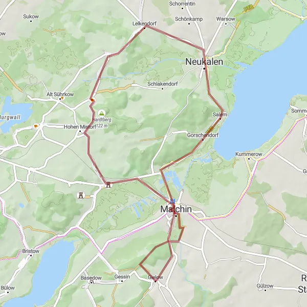 Map miniature of "Countryside Gravel Escape" cycling inspiration in Mecklenburg-Vorpommern, Germany. Generated by Tarmacs.app cycling route planner