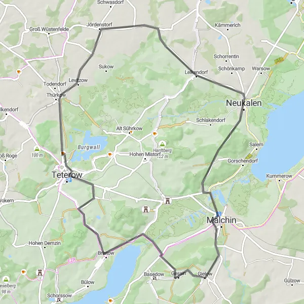 Map miniature of "Mecklenburg Road Explorer" cycling inspiration in Mecklenburg-Vorpommern, Germany. Generated by Tarmacs.app cycling route planner