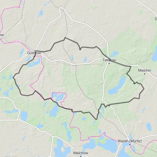 Map miniature of "Discover Mecklenburg's Hidden Gems" cycling inspiration in Mecklenburg-Vorpommern, Germany. Generated by Tarmacs.app cycling route planner