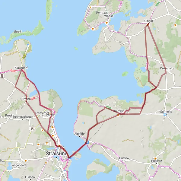 Map miniature of "Rügen Gravel Adventure" cycling inspiration in Mecklenburg-Vorpommern, Germany. Generated by Tarmacs.app cycling route planner