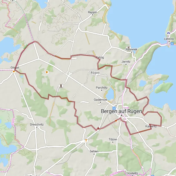 Map miniature of "Patzig to Gingst Gravel Cycling Route" cycling inspiration in Mecklenburg-Vorpommern, Germany. Generated by Tarmacs.app cycling route planner